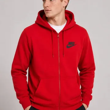 Buso Nike rojo con capota y cremallera en Busos Medellin, streetwear con envio en Medellin